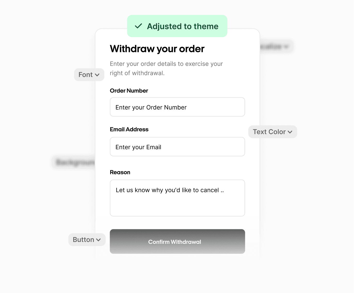 Withdrawal form adapted to a store's branding